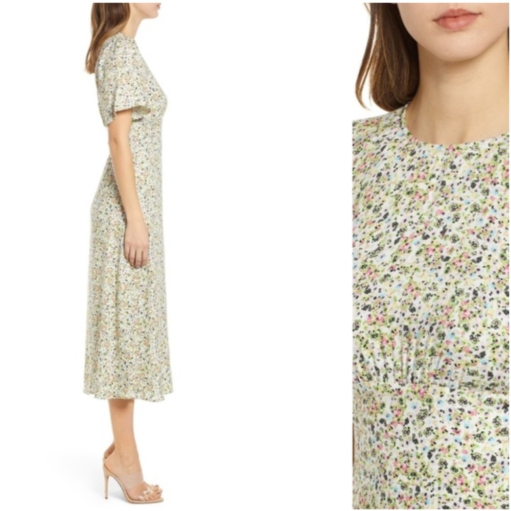 AFRM Janice Green Floral Midi Dress ditsy smocked Bridgerton small cottage core - Picture 3 of 15